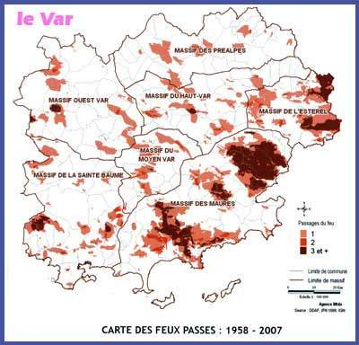 Carte des feux de forêt dans le Var
